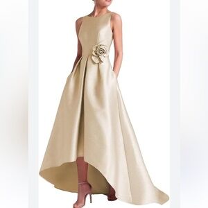 Miss Veil Formal Sleeveless Dress High Low Floral Accent Champagne size 12
